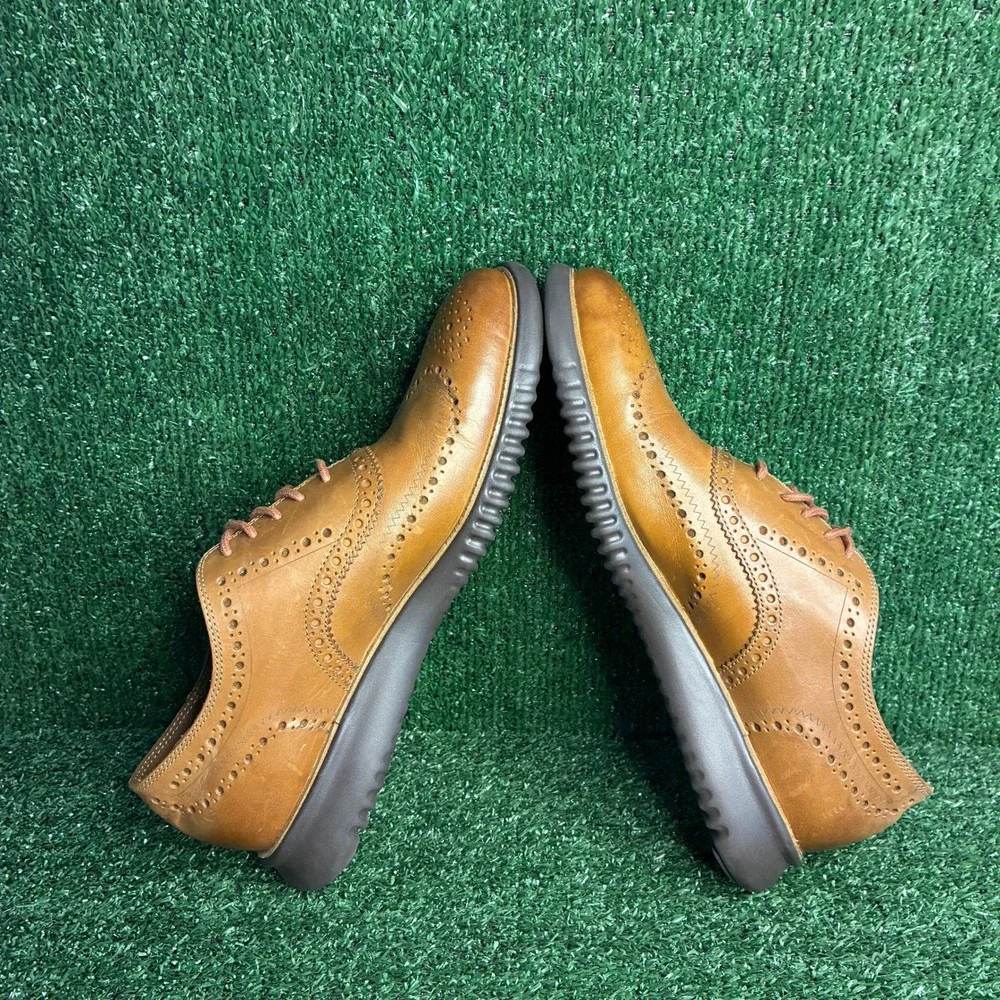 NEW Cole Haan Grand OS Wingtip Brogue Leather Oxford Dress Shoes Tan Mens 11.5 M